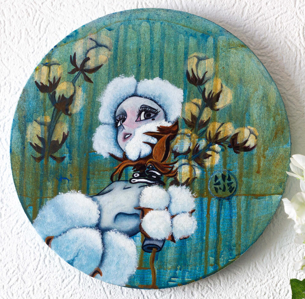 綿 • Gossypium Lady • Acrylic Paint on round stretched Canvas, 20cm